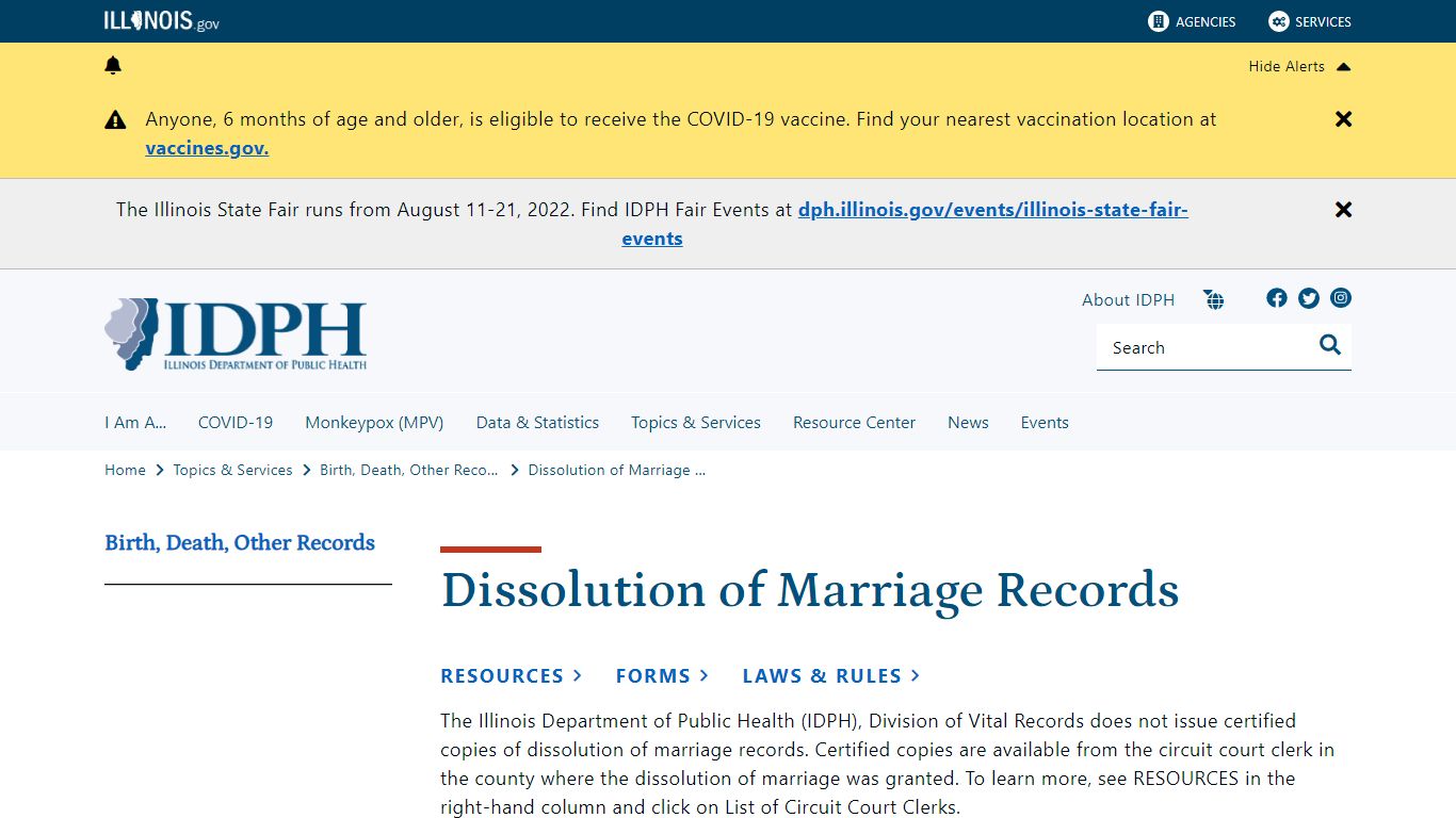 Dissolution of Marriage Records - Illinois