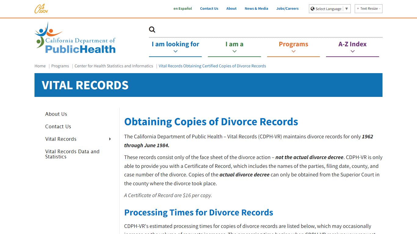 Vital Records Obtaining Certified Copies of Divorce Records