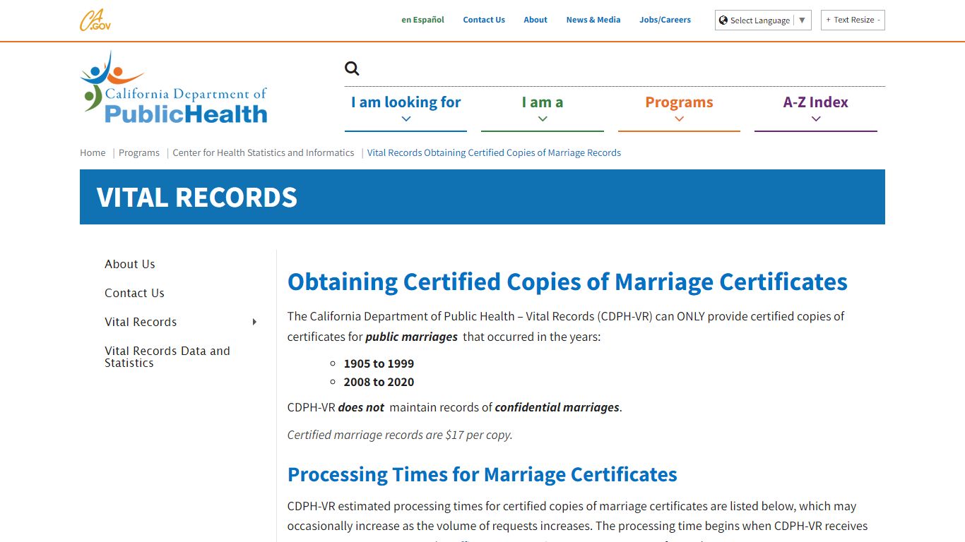 Vital Records Obtaining Certified Copies of Marriage Records